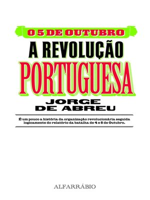 cover image of O 5 de Outubro--A Revolução Portuguesa